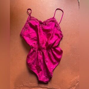 80s Vintage Fuchsia Satin Teddy Sz M